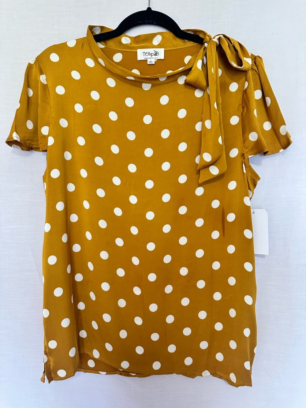 Mustard Polka Dot Tie-Neck Women's Top Tulip B
